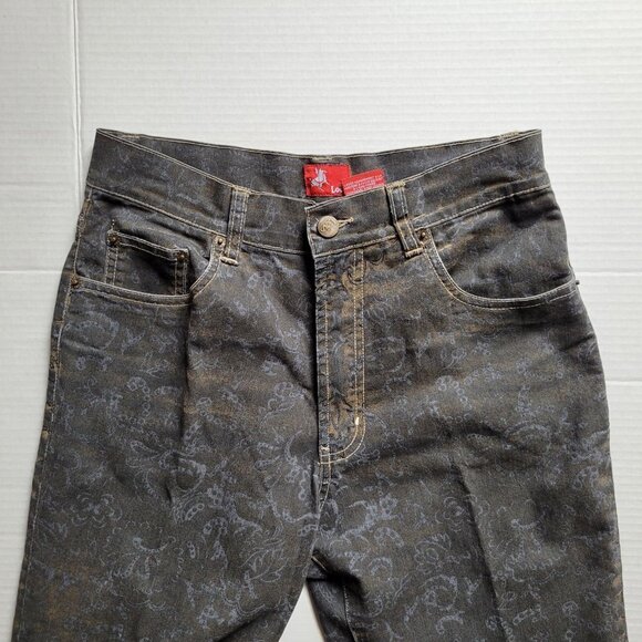 Lois jeans black stretch denim pants paisley grey brown pattern boho high rise - Picture 9 of 12